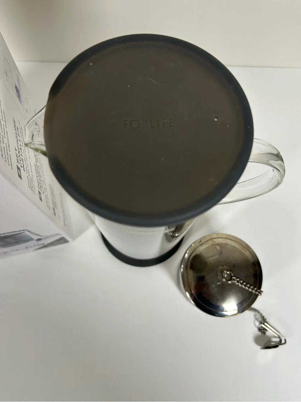 FORLIFE LUCENT Glass Iced Tea Jug with Charcoal Lid and Infuser 48-Ounce